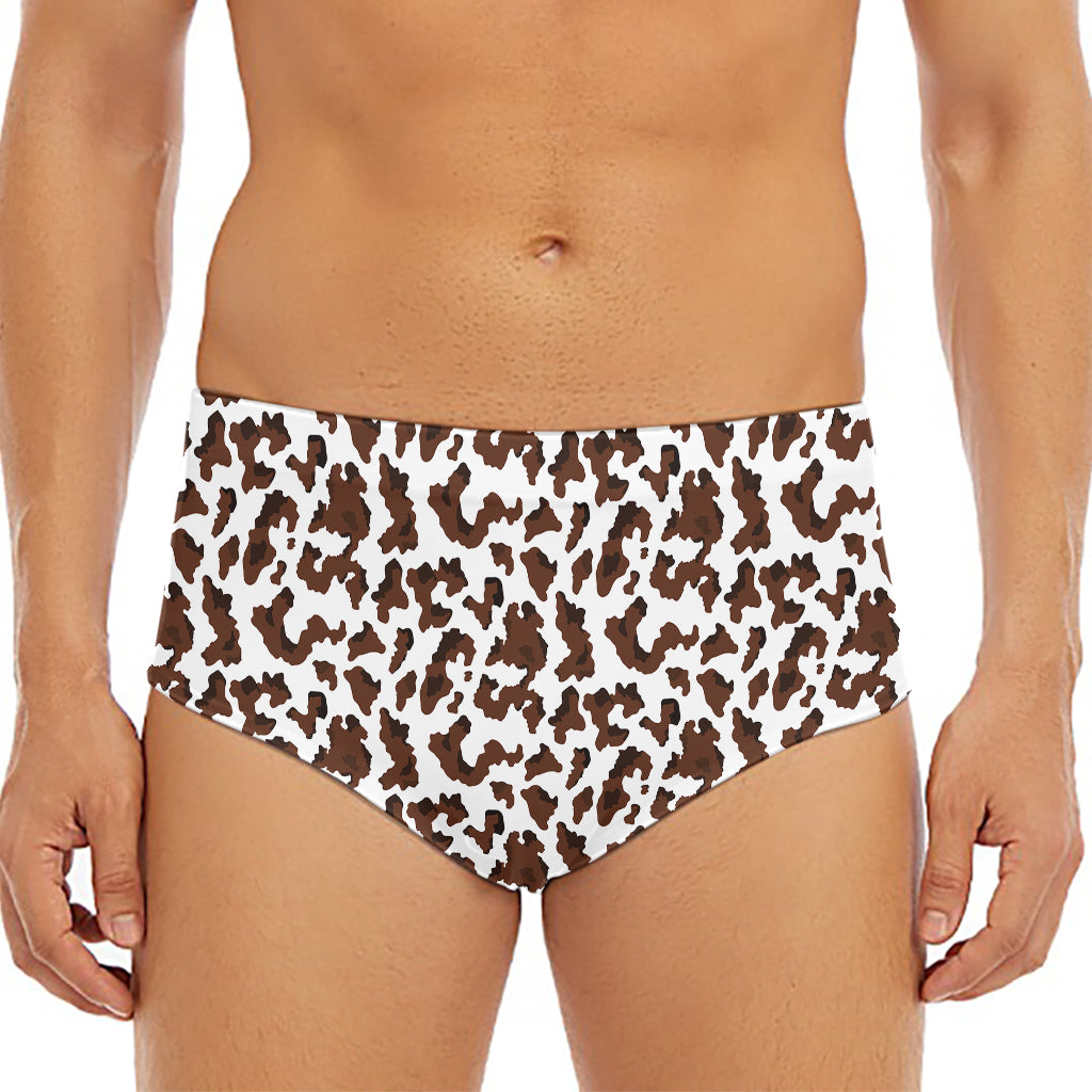 Brown And White Cow Pattern Print Men's Triangle Swim Briefs