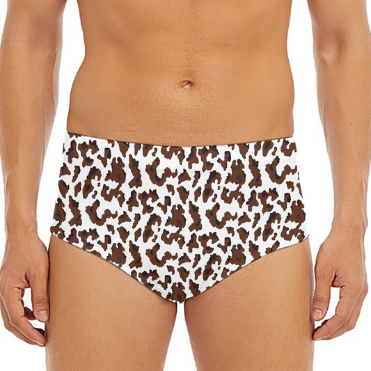 Brown And White Cow Pattern Print Men's Triangle Swim Briefs