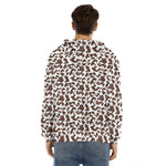 Brown And White Cow Pattern Print Men's Velvet Pullover Hoodie