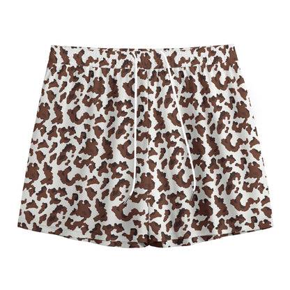 Brown And White Cow Pattern Print Mesh Shorts
