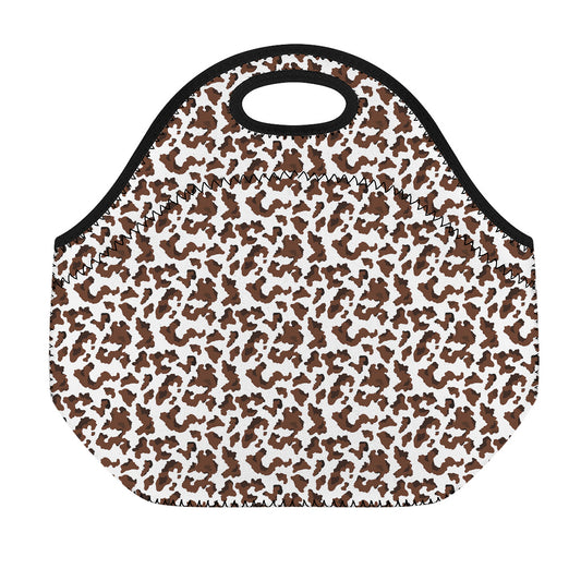 Brown And White Cow Pattern Print Neoprene Lunch Bag