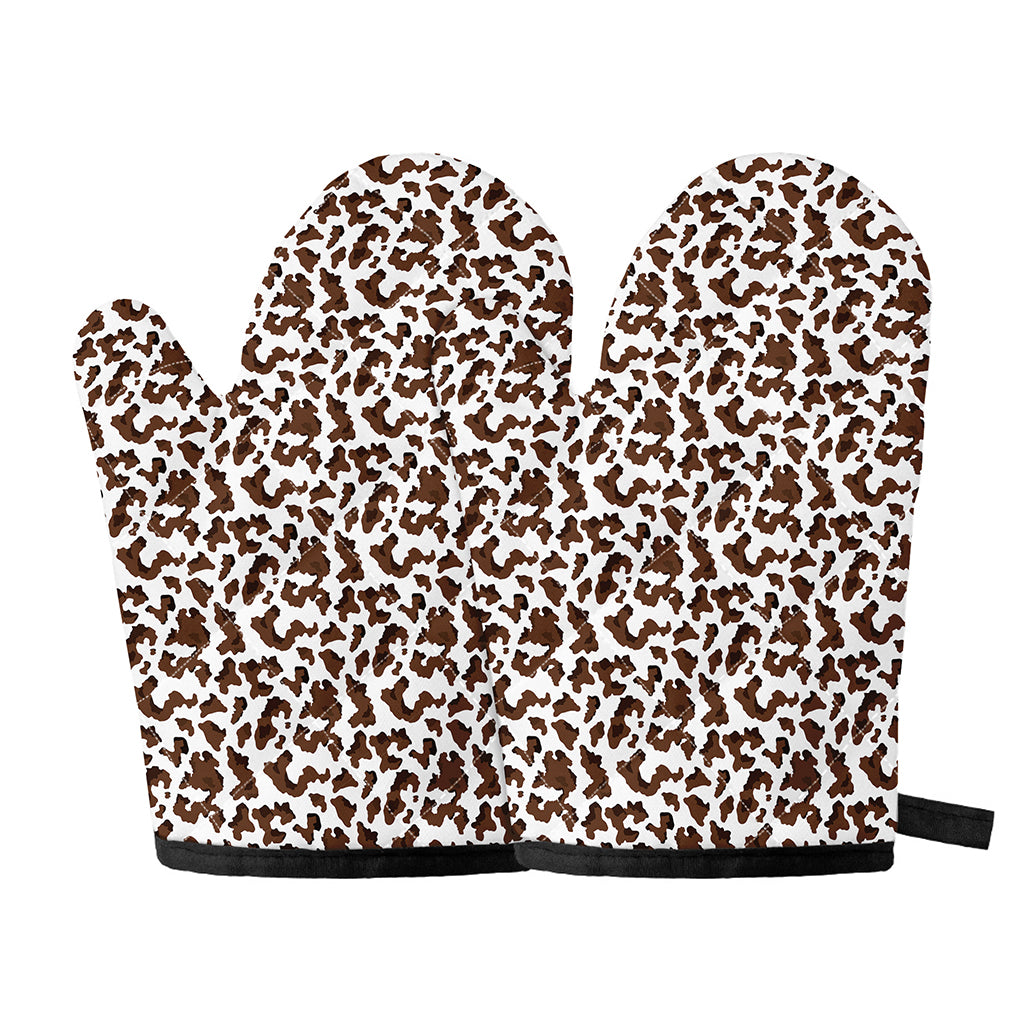 Brown And White Cow Pattern Print Oven Mitts