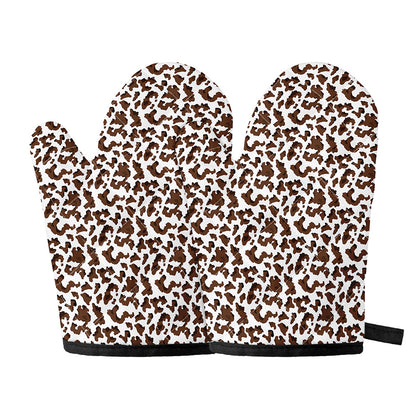 Brown And White Cow Pattern Print Oven Mitts