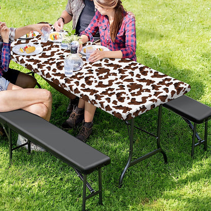 Brown And White Cow Pattern Print Picnic Table Cover