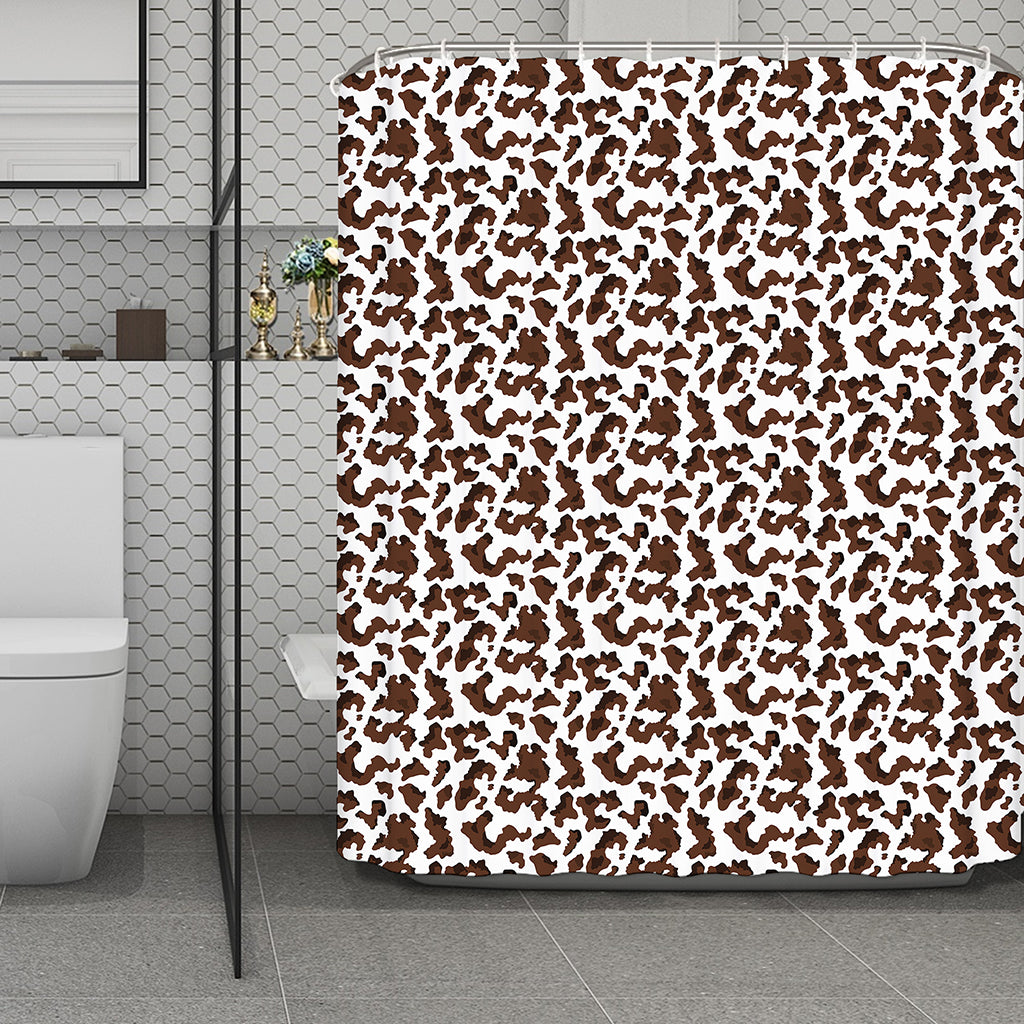 Brown And White Cow Pattern Print Polyester Shower Curtain