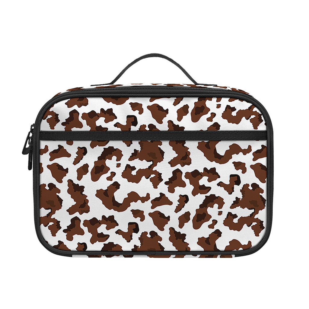 Brown And White Cow Pattern Print Portable Lunch Bag
