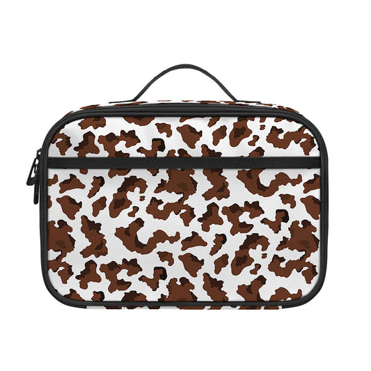 Brown And White Cow Pattern Print Portable Lunch Bag