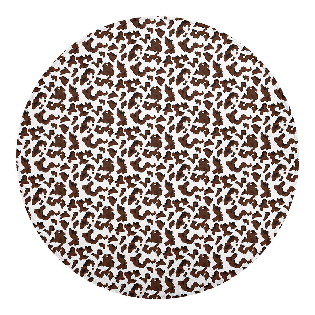 Brown And White Cow Pattern Print Round Blanket
