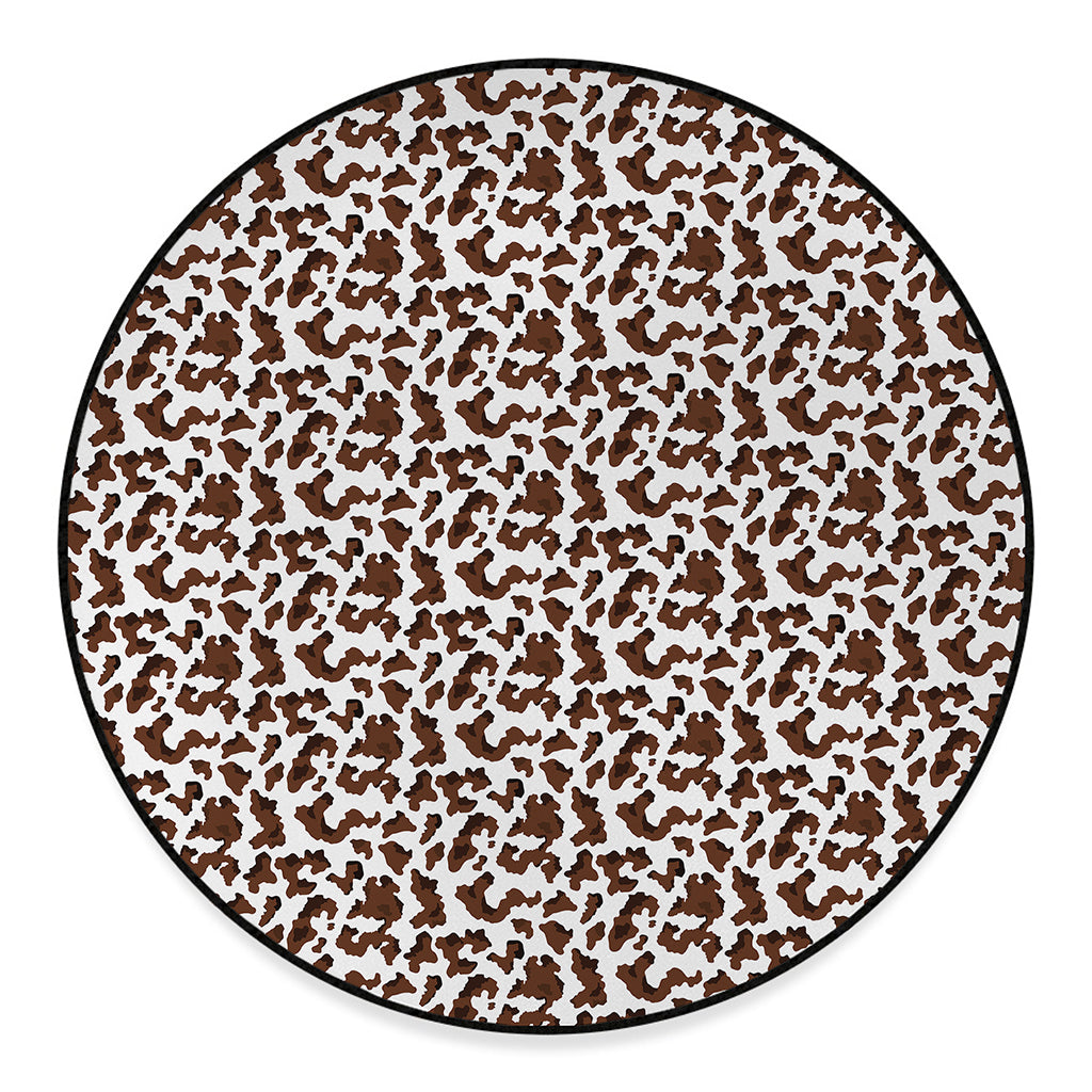 Brown And White Cow Pattern Print Round Floor Mat