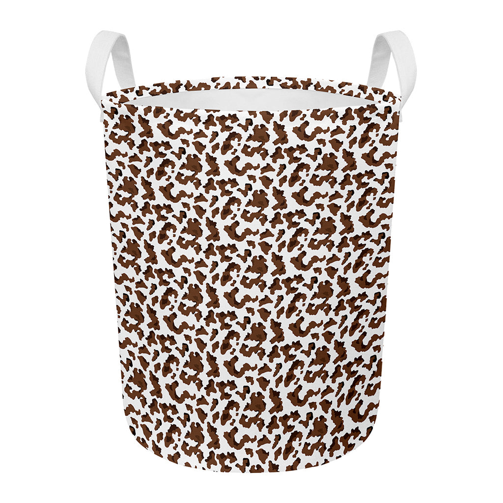 Brown And White Cow Pattern Print Round Laundry Basket