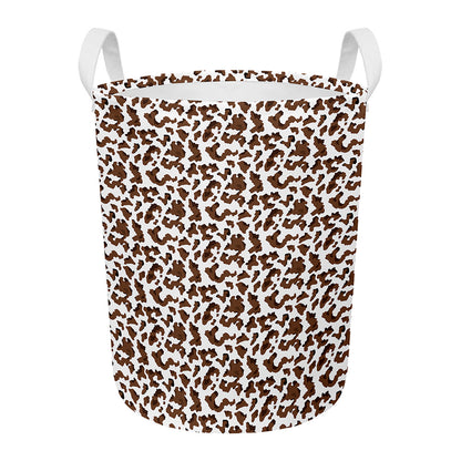 Brown And White Cow Pattern Print Round Laundry Basket