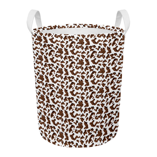 Brown And White Cow Pattern Print Round Laundry Basket