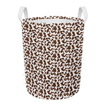 Brown And White Cow Pattern Print Round Laundry Basket
