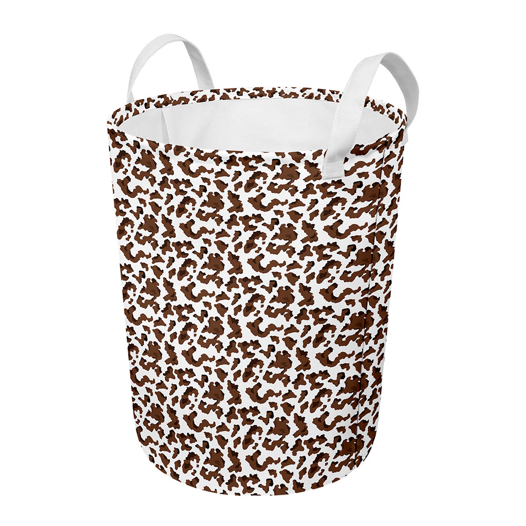 Brown And White Cow Pattern Print Round Laundry Basket