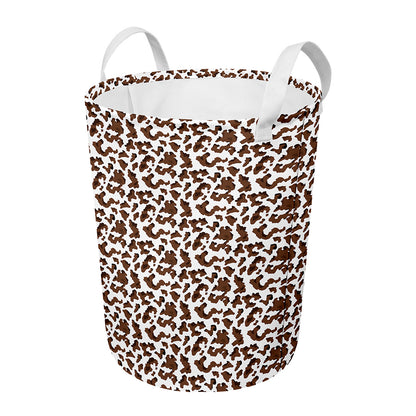 Brown And White Cow Pattern Print Round Laundry Basket