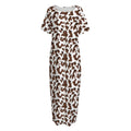 Brown And White Cow Pattern Print Short Sleeve Long Nightdress