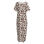 Brown And White Cow Pattern Print Short Sleeve Long Nightdress