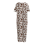 Brown And White Cow Pattern Print Short Sleeve Long Nightdress