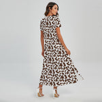 Brown And White Cow Pattern Print Short Sleeve Maxi Dress