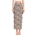 Brown And White Cow Pattern Print Side Slit Maxi Skirt