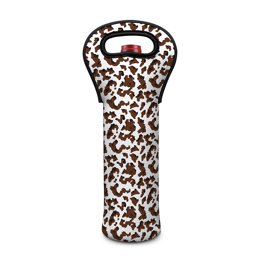 Brown And White Cow Pattern Print Single Neoprene Wine Tote