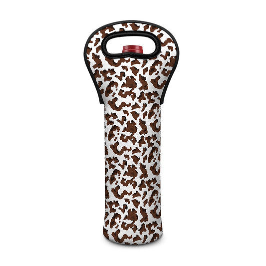 Brown And White Cow Pattern Print Single Neoprene Wine Tote