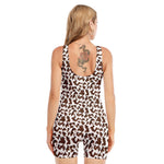 Brown And White Cow Pattern Print Sleeveless One Piece Swimsuit