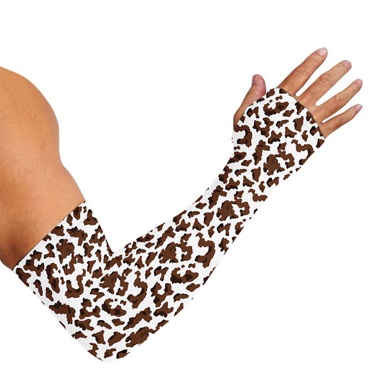Brown And White Cow Pattern Print Sun Protection Arm Sleeves
