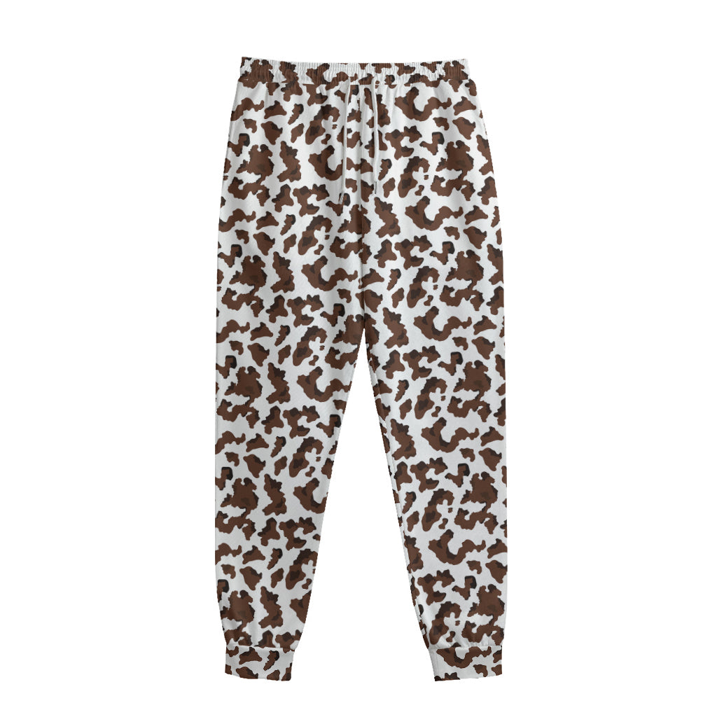 Brown And White Cow Pattern Print Sweatpants
