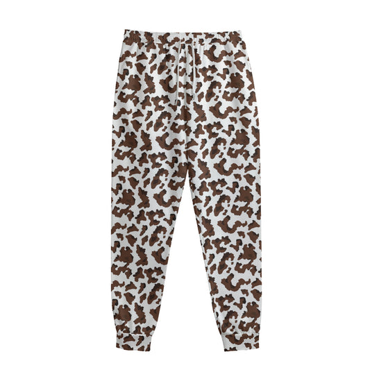 Brown And White Cow Pattern Print Sweatpants