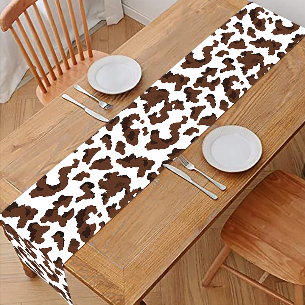 Brown And White Cow Pattern Print Table Runner
