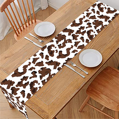 Brown And White Cow Pattern Print Table Runner