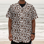 Brown And White Cow Pattern Print Textured Short Sleeve Shirt