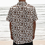 Brown And White Cow Pattern Print Textured Short Sleeve Shirt