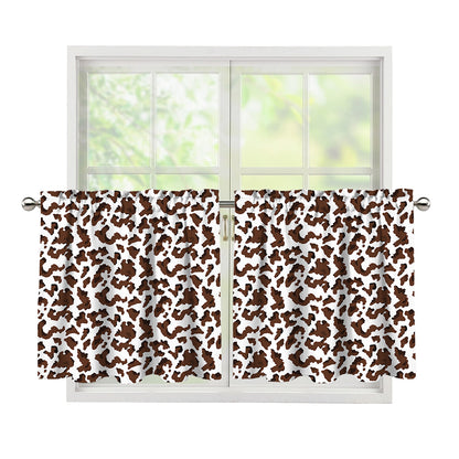 Brown And White Cow Pattern Print Tier Curtains