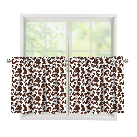 Brown And White Cow Pattern Print Tier Curtains