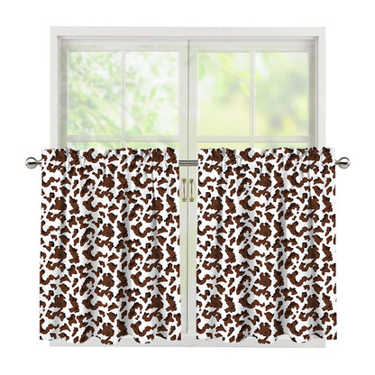 Brown And White Cow Pattern Print Tier Curtains