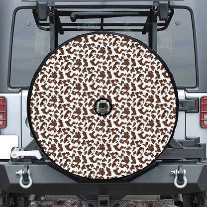 Brown And White Cow Pattern Print Tire Cover With Camera Hole