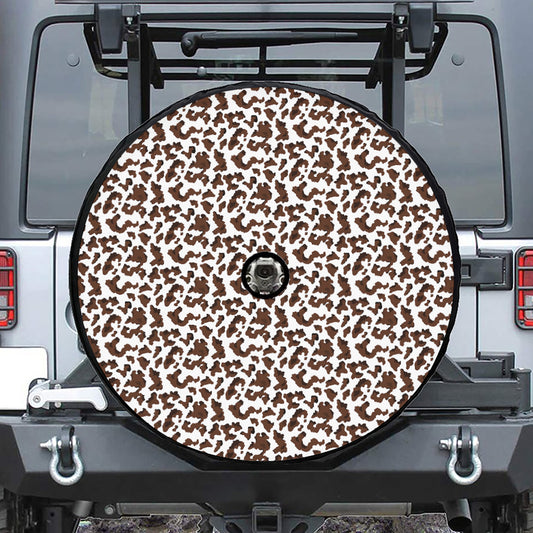 Brown And White Cow Pattern Print Tire Cover With Camera Hole