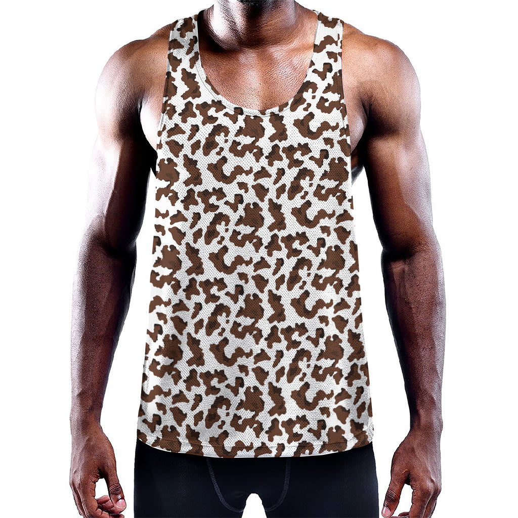 Brown And White Cow Pattern Print Training Tank Top