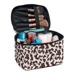 Brown And White Cow Pattern Print Travel Makeup Bag