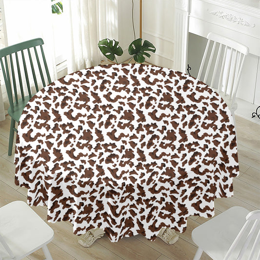 Brown And White Cow Pattern Print Waterproof Round Tablecloth