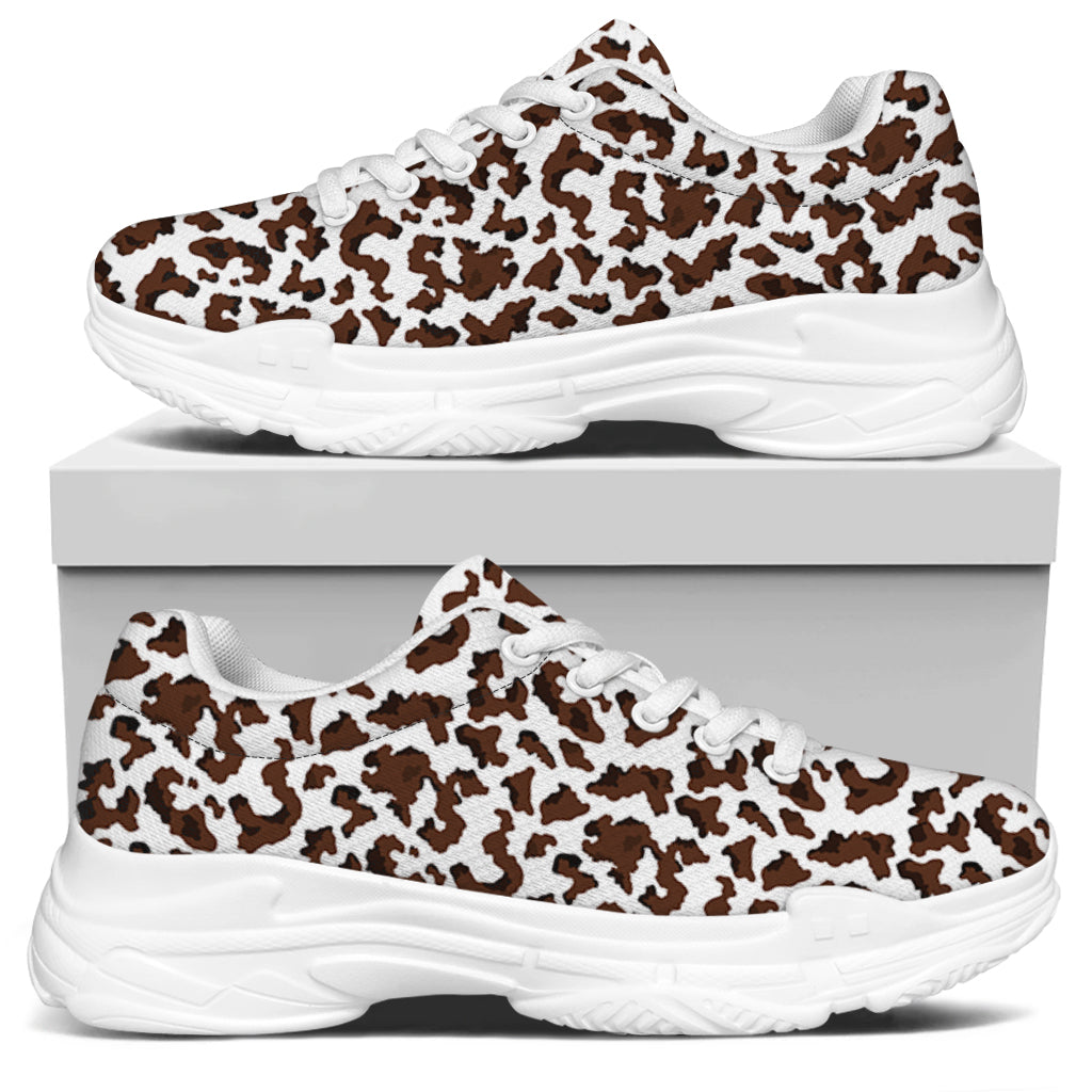 Brown And White Cow Pattern Print White Chunky Shoes