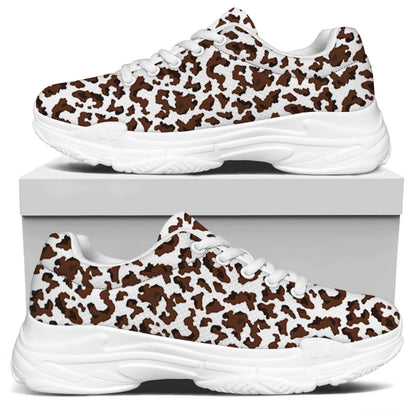 Brown And White Cow Pattern Print White Chunky Shoes