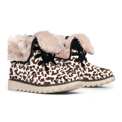 Brown And White Cow Pattern Print Winter Boots