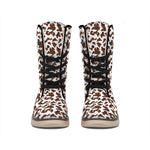Brown And White Cow Pattern Print Winter Boots