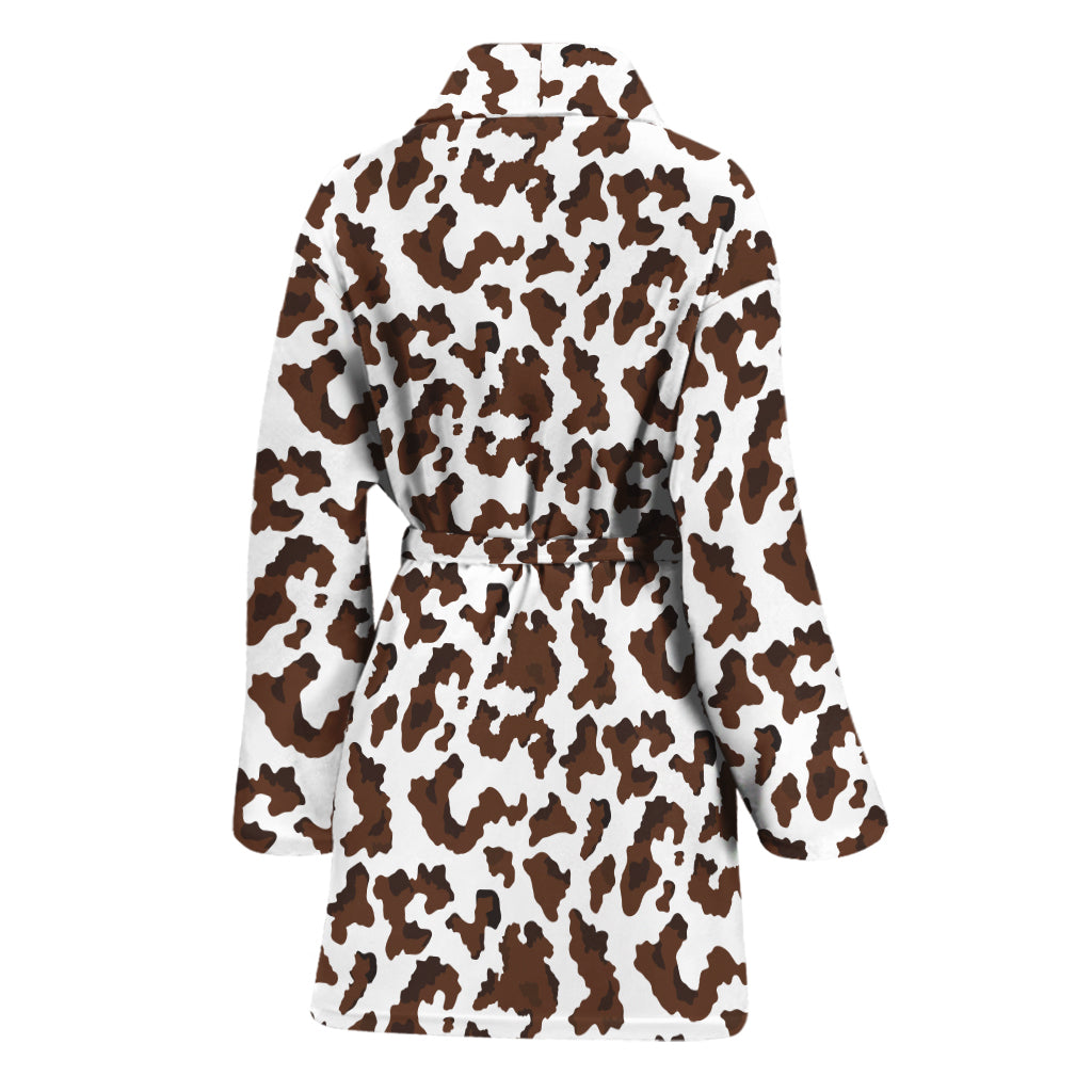 Brown And White Cow Pattern Print Women's Bathrobe