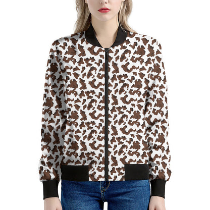 Brown And White Cow Pattern Print Women's Bomber Jacket