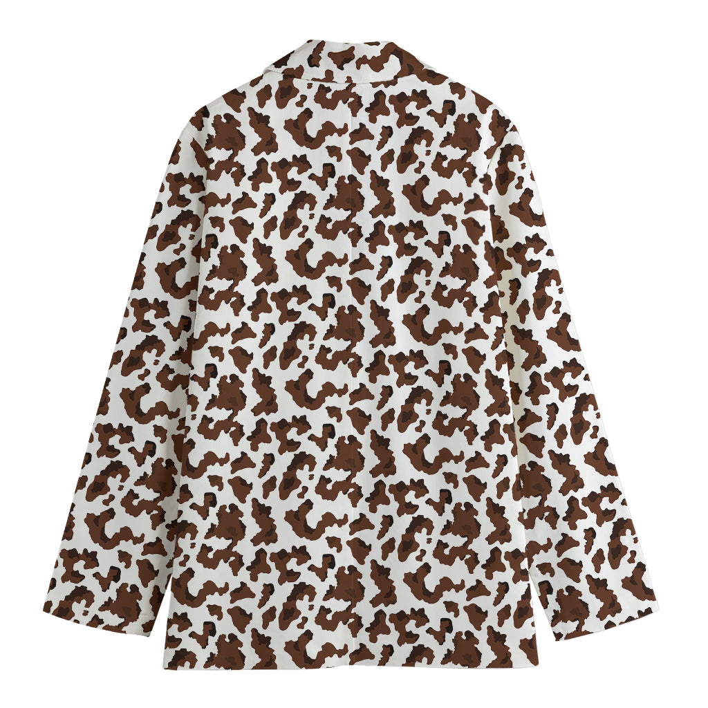 Brown And White Cow Pattern Print Women's Cotton Blazer