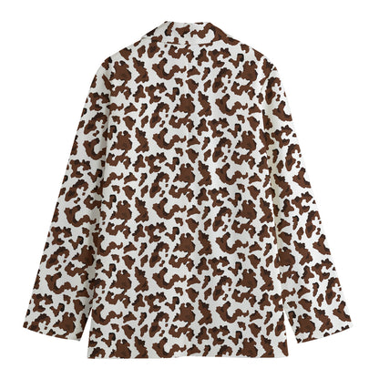Brown And White Cow Pattern Print Women's Cotton Blazer